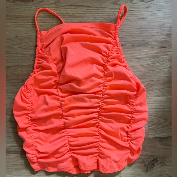 Free People Movement Shirr Enough Cami Top Neon Coral size Small - Picture 12 of 13